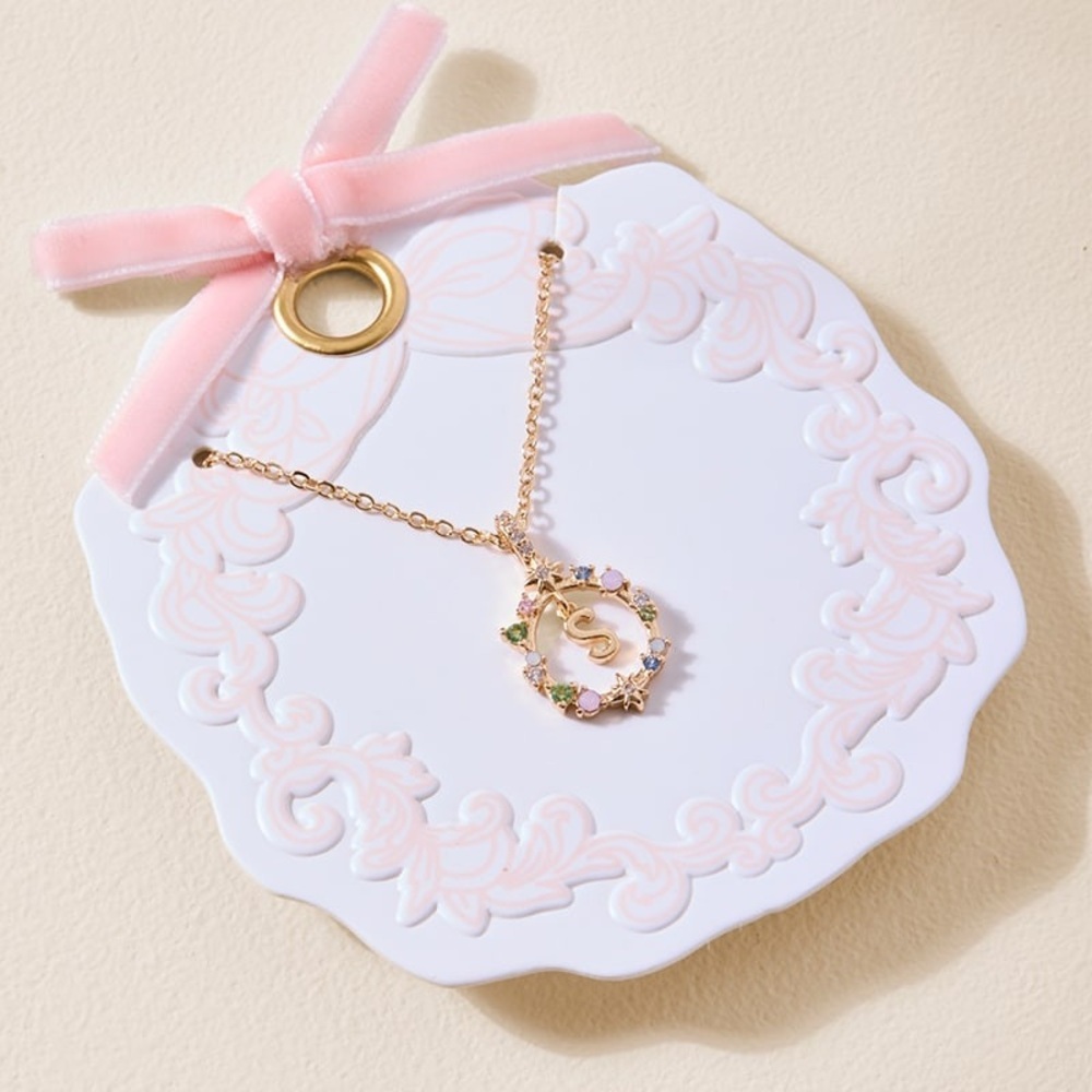 Gold Initial 'S' Pendant Necklace with Pastel Gem Accents